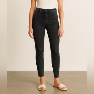 Madewell Jeans Size 27 Black Sea Curvy High-Rise Skinny‎ Raw Hem Ripped
